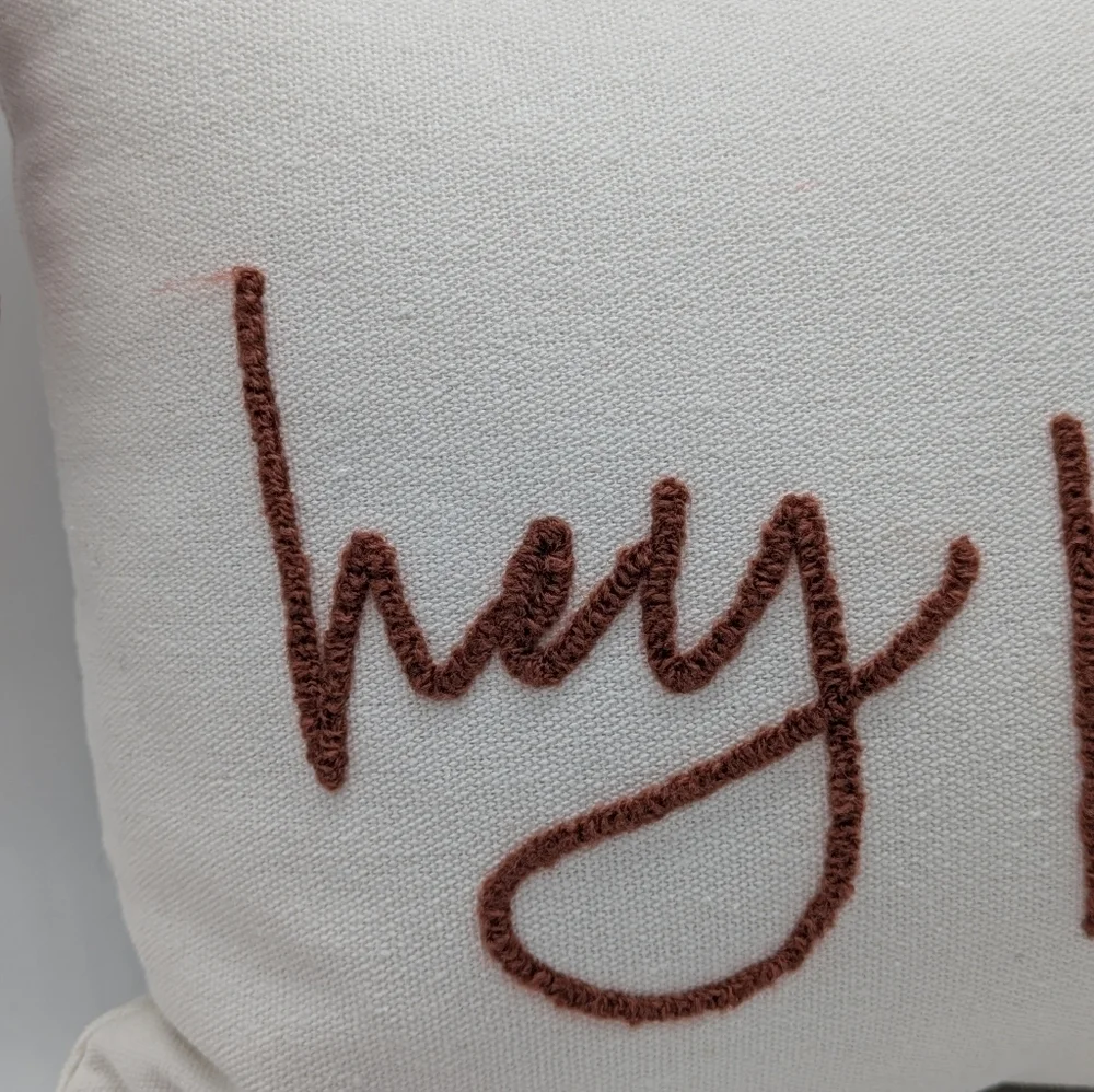 ✨3/$15 Hey Pumpkin White Burnt Red/Orange Embroidered Fall Autumn Throw Pillow
